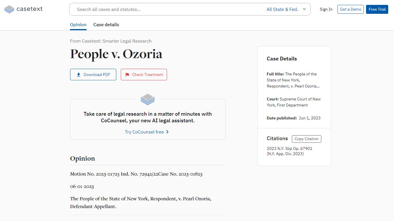 People v. Ozoria, 2023 N.Y. Slip Op. 67901 | Casetext Search + Citator